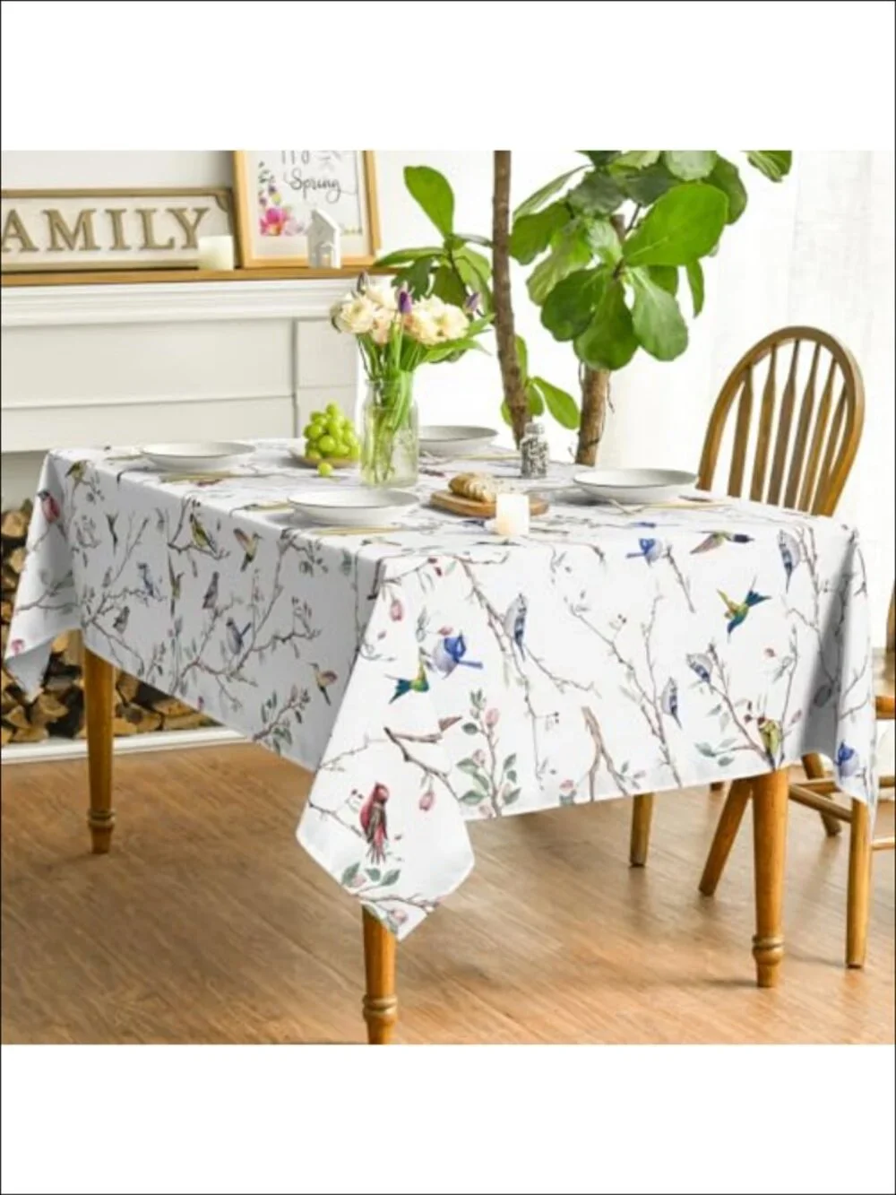 Spun Polyester Rectangular Tablecloth 60 x 120 Floral Birds Branch Dining